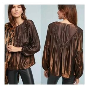 NEW Anthropolgie Amadi Bronze Metallic Top Blouse XSP Party Event Retro Glam XS